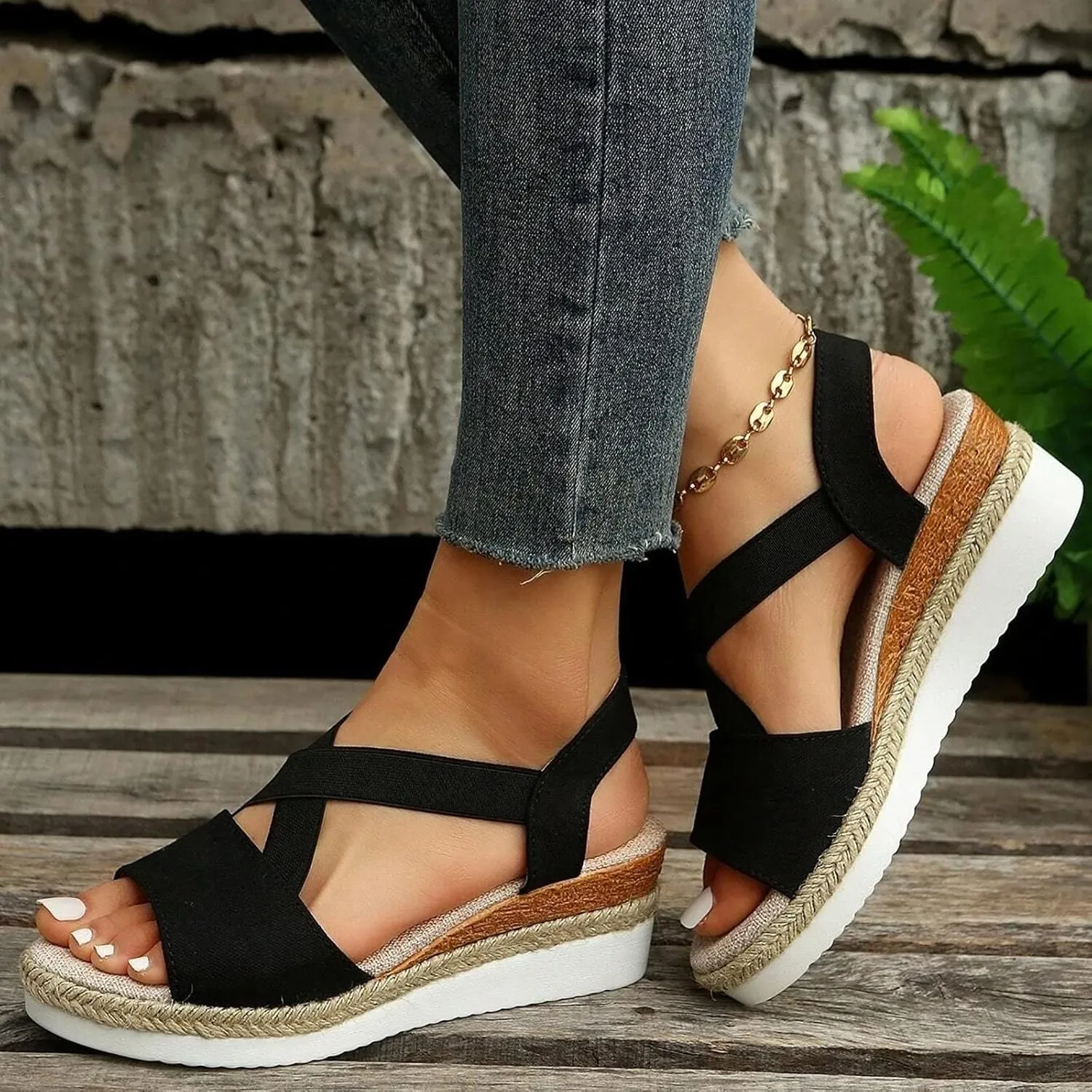 ZSpzx Orthopedic Wedge Sandals for Women Dressy Summer 2025 Platform Wedges Womens Espadrilles Open Toe Sandals Comfortable Dressy Ankle Strap Slip On Sandals Casual Walking Beach Shoes