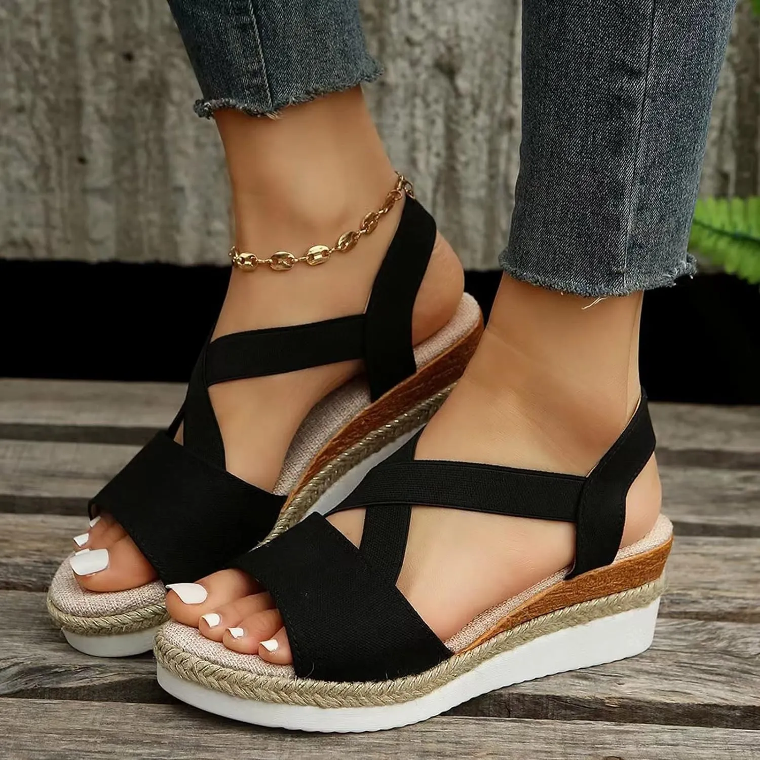 ZSpzx Orthopedic Wedge Sandals for Women Dressy Summer 2025 Platform Wedges Womens Espadrilles Open Toe Sandals Comfortable Dressy Ankle Strap Slip On Sandals Casual Walking Beach Shoes