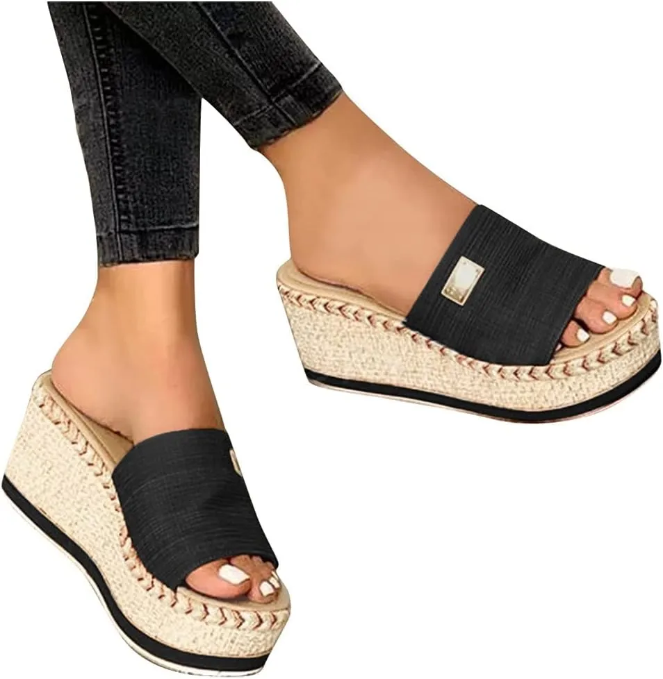 ZSpzx Orthopedic Wedge Sandals for Women Dressy Summer 2025 Women's Espadrilles Platform Sandals Comfortable Slip On Slides Open Toe Slides Boho Walking Shoes Beach Casual Outdoor Slippers