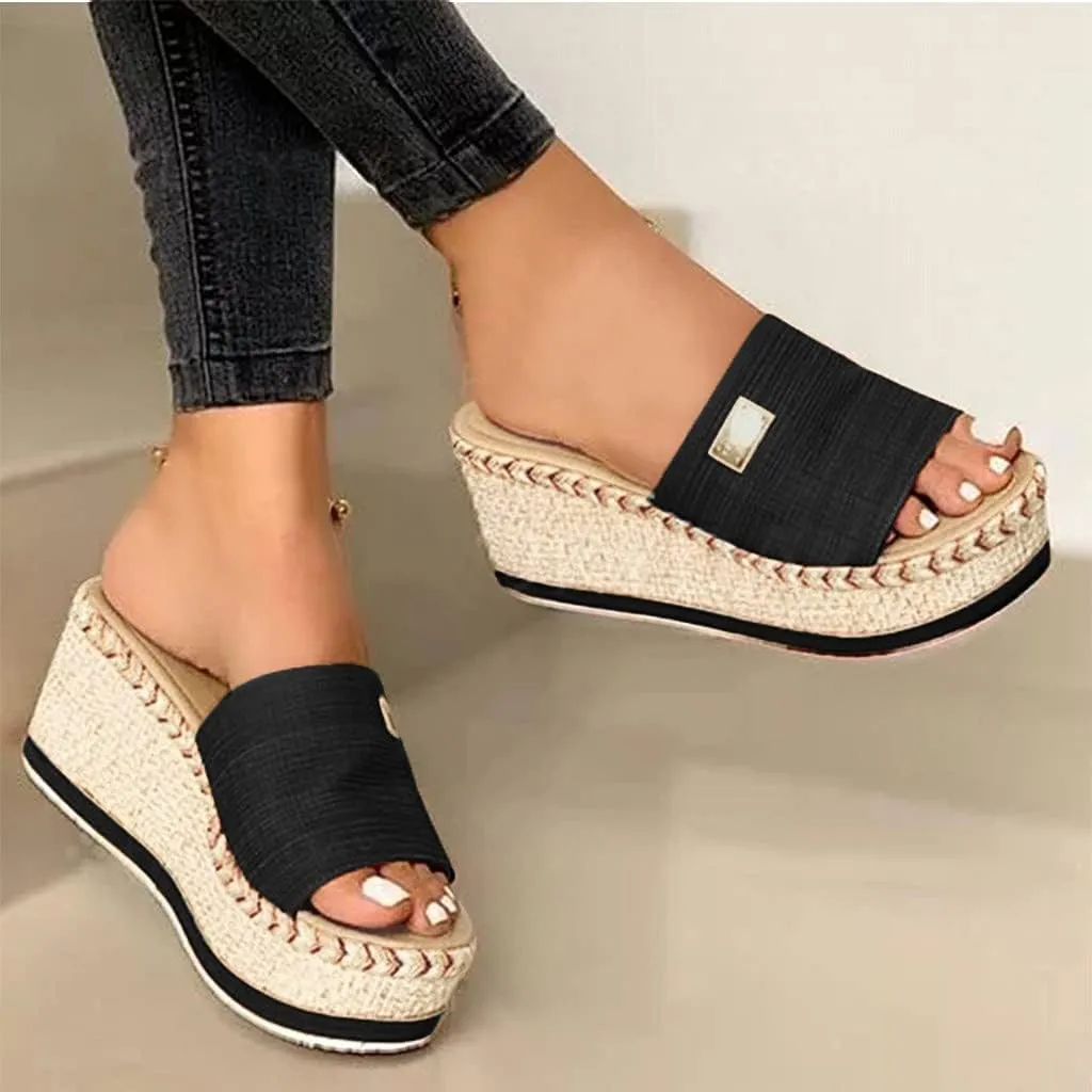 ZSpzx Orthopedic Wedge Sandals for Women Dressy Summer 2025 Women's Espadrilles Platform Sandals Comfortable Slip On Slides Open Toe Slides Boho Walking Shoes Beach Casual Outdoor Slippers
